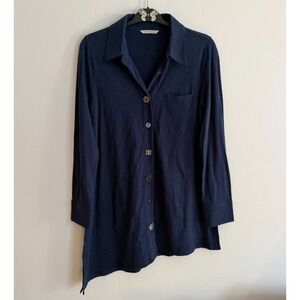 Soft Surroundings Tunic Top Womens M/L Blue Danielle Mixed Button Lagenlook